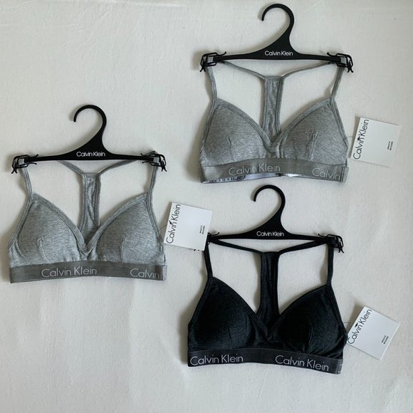 Calvin Klein 3 Pc Women’s Grey Racerback Logo Motive Bralette in XS (NWT) - Picture 1 of 12